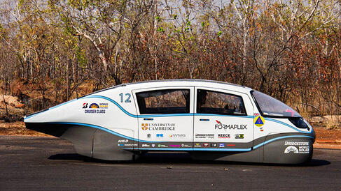 Helia solar powered car on the road