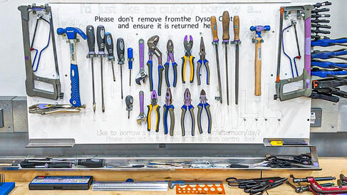 hand tools attached to a white wall