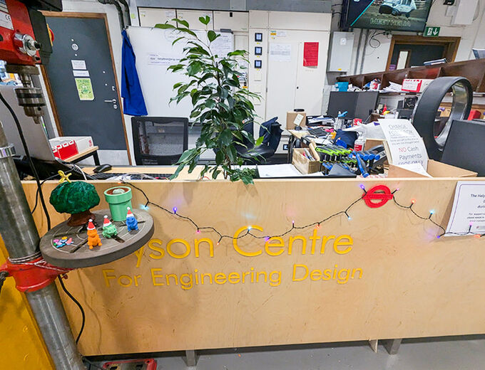 Dyson Centre front desk with Christmas decorations