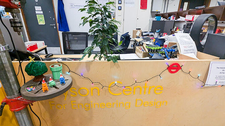 Dyson Centre front desk with Christmas decorations